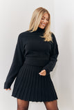 High Neck Pleated Knitted Skater Dress