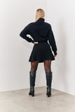 High Neck Pleated Knitted Skater Dress