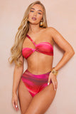Ombre Print Asymmetric Ruched Bikini Top