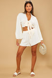 Recycled Tie Waist Collared Shirt Crop Top