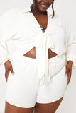Recycled Tie Waist Collared Shirt Crop Top