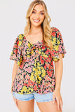 Sustainable Floral Tie Front Flute Sleeve Smock Top