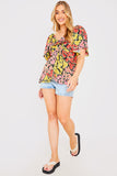 Sustainable Floral Tie Front Flute Sleeve Smock Top
