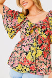 Sustainable Floral Tie Front Flute Sleeve Smock Top