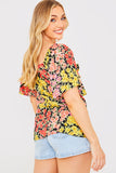 Sustainable Floral Tie Front Flute Sleeve Smock Top