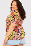 Sustainable Floral Tie Front Flute Sleeve Smock Top