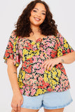 Sustainable Floral Tie Front Flute Sleeve Smock Top