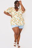Printed Twist Front Peplum Jersey Top
