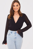 Wrap Front Flared Cuff Bodysuit
