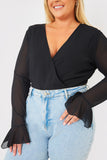 Wrap Front Flared Cuff Bodysuit