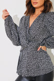Animal Print Woven Wrap Blouse