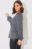 Animal Print Woven Wrap Blouse