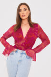 Wrap Front Flared Cuff Bodysuit