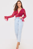 Wrap Front Flared Cuff Bodysuit