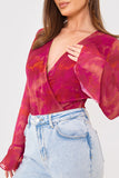 Wrap Front Flared Cuff Bodysuit