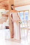 Light Gold Satin Bardot Ruched Maxi Dress
